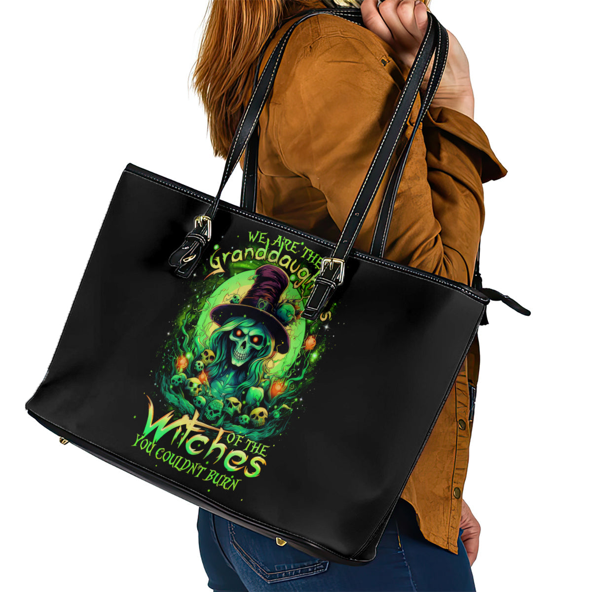 Witch Skull Leather Tote Bag We Are The Granddaughters Of The Witches DT01