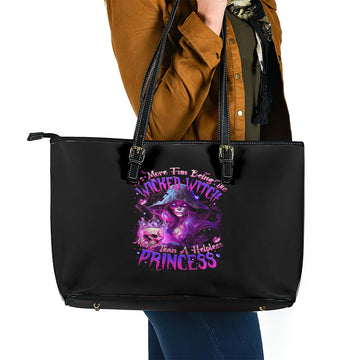 Witch Skull Leather Tote Bag It's More Fun Being The Wicked Witch DT01