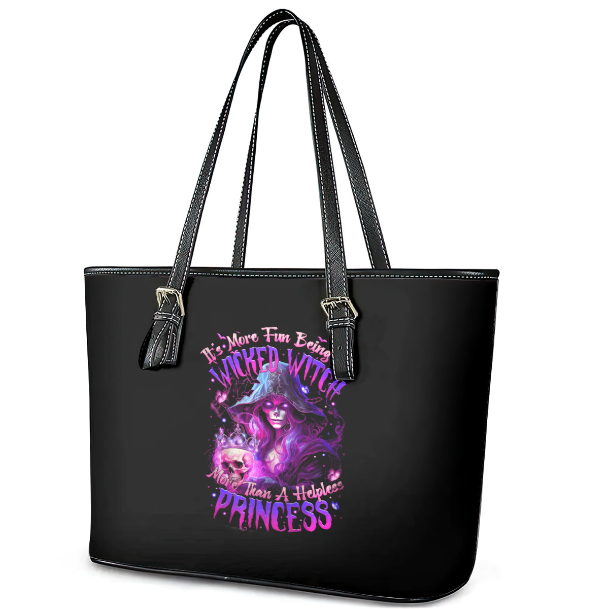Witch Skull Leather Tote Bag It's More Fun Being The Wicked Witch DT01