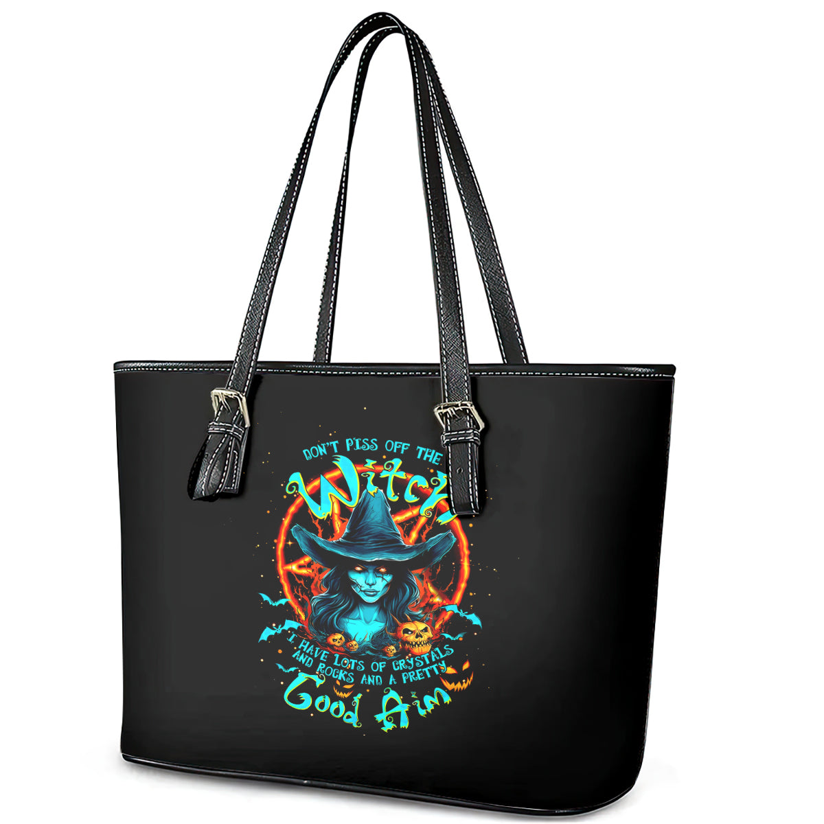 Witch Skull Leather Tote Bag Don't Pss Off The Witch DT01