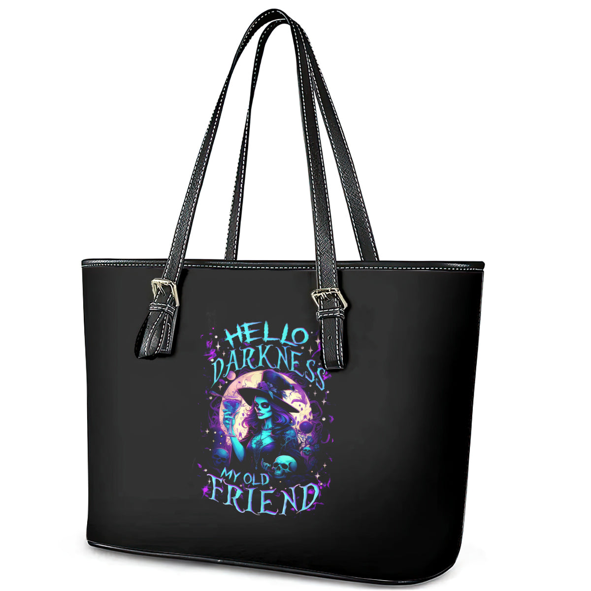 Witch Skull Leather Tote Bag Hello Darkness My Old Friend DT01