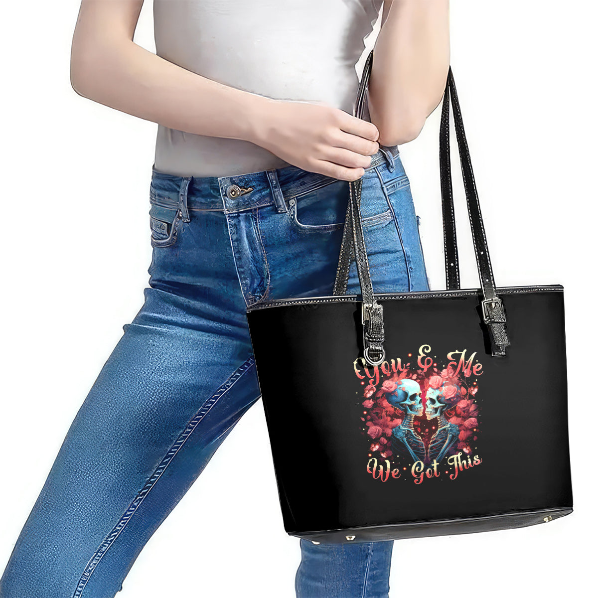 Couple Skull Leather Tote Bag You & Me We Got This DT01