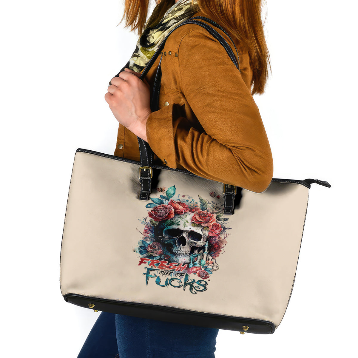 Flower Skull Leather Tote Bag Fresh Out Of Fuck DT01