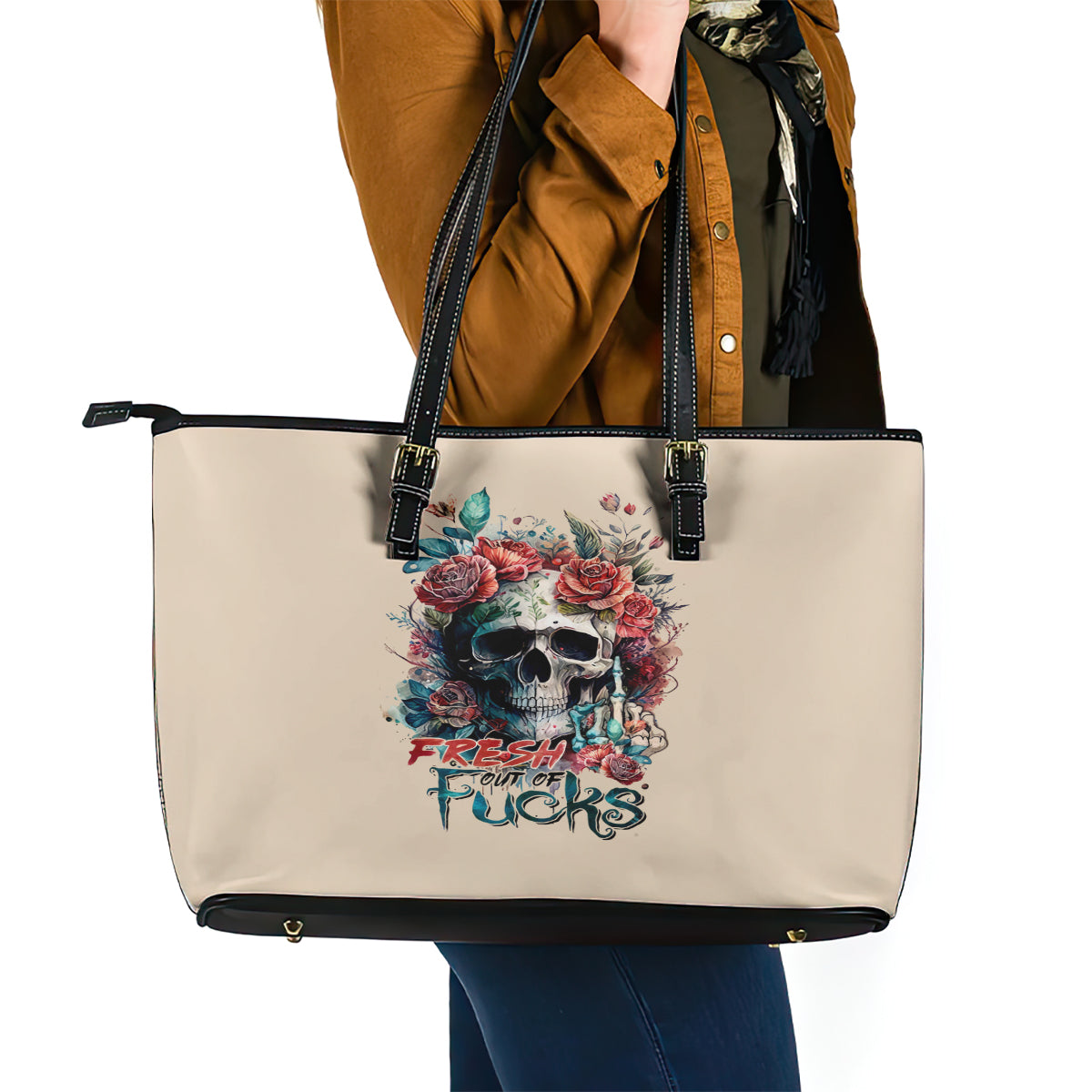 Flower Skull Leather Tote Bag Fresh Out Of Fuck DT01