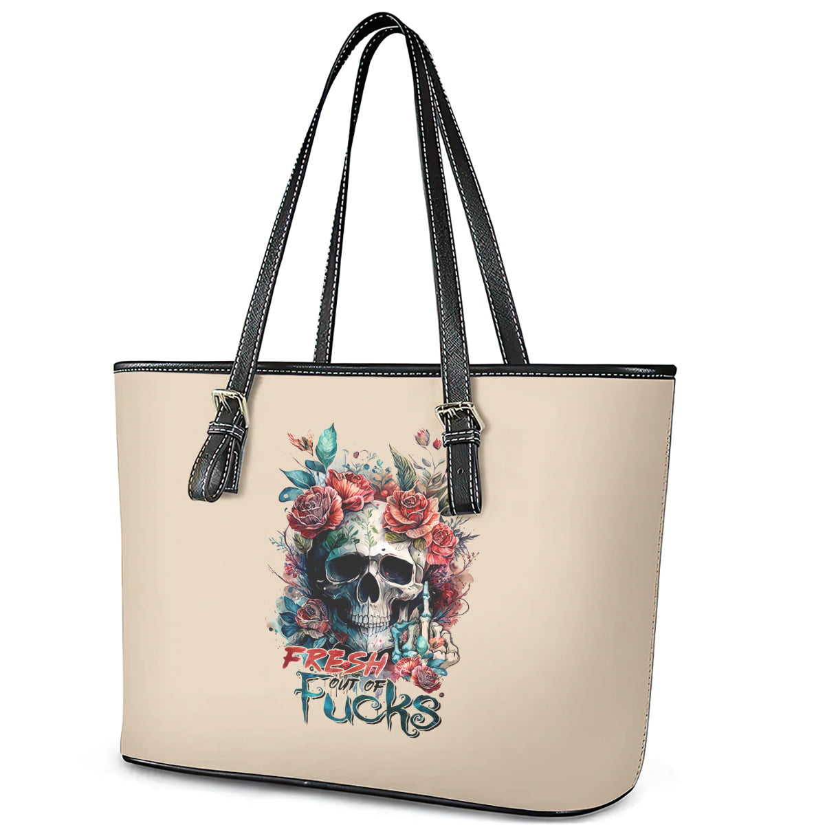 Flower Skull Leather Tote Bag Fresh Out Of Fuck DT01