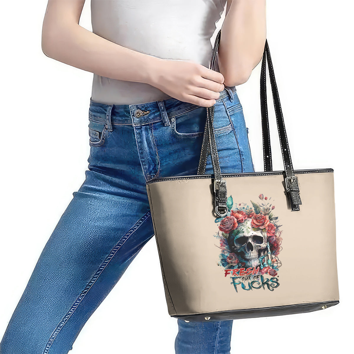 Flower Skull Leather Tote Bag Fresh Out Of Fuck DT01