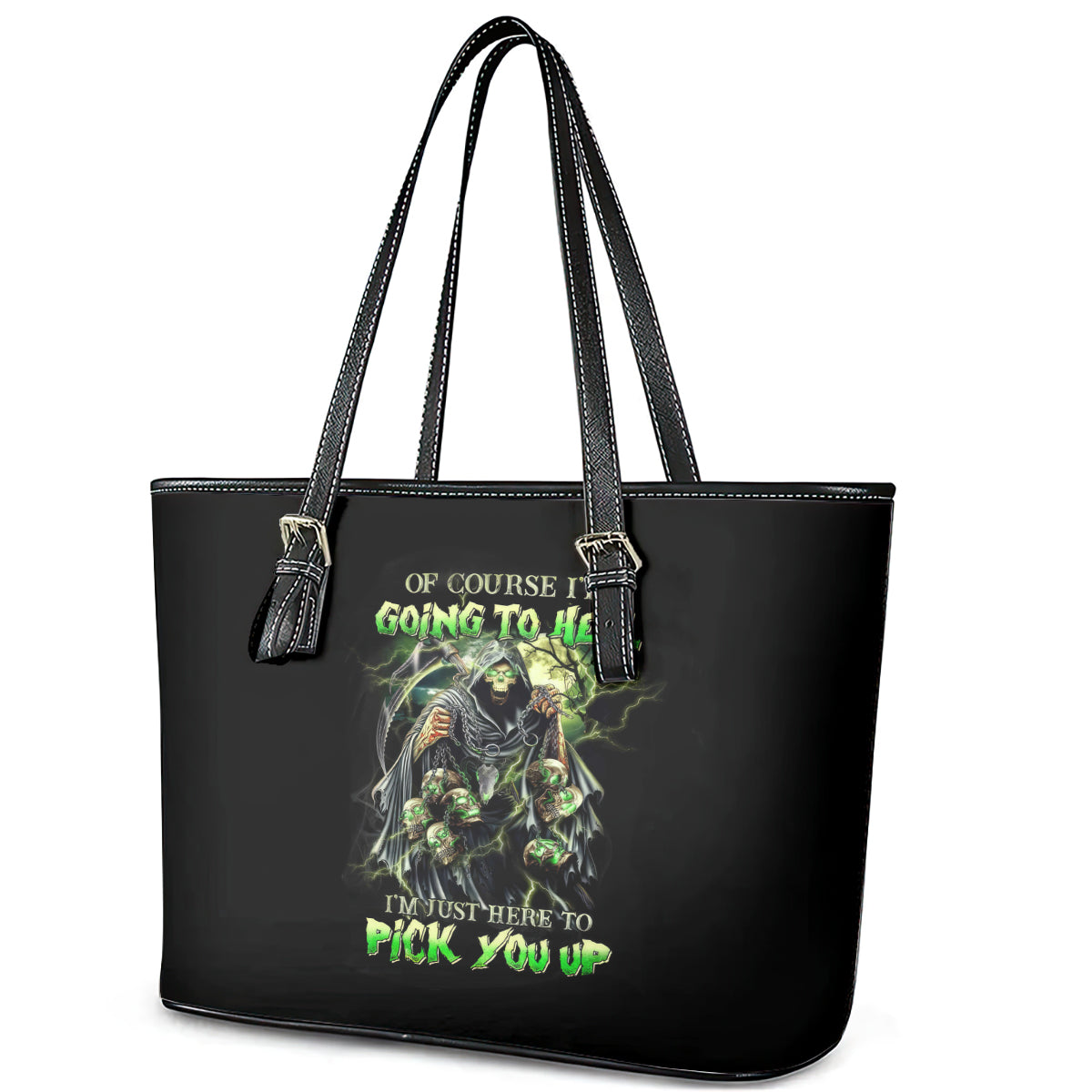 Skull Reaper Leather Tote Bag I Going To Hell Just Pick You Up DT01