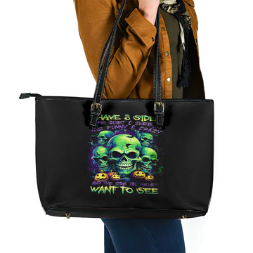 Skull Pumpkin Leather Tote Bag I Have Three Side Quite Funny And Side You Never Want DT01