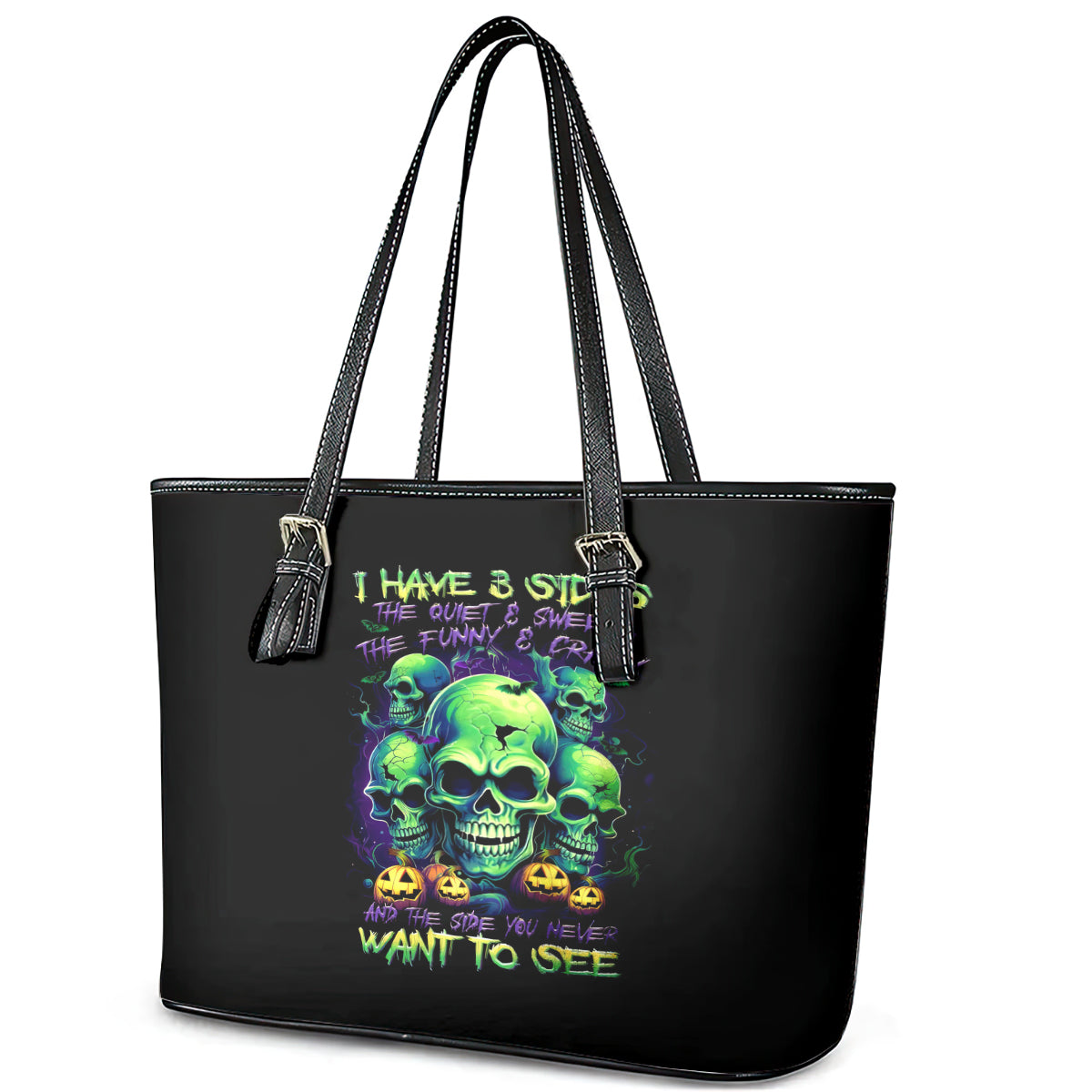 Skull Pumpkin Leather Tote Bag I Have Three Side Quite Funny And Side You Never Want DT01