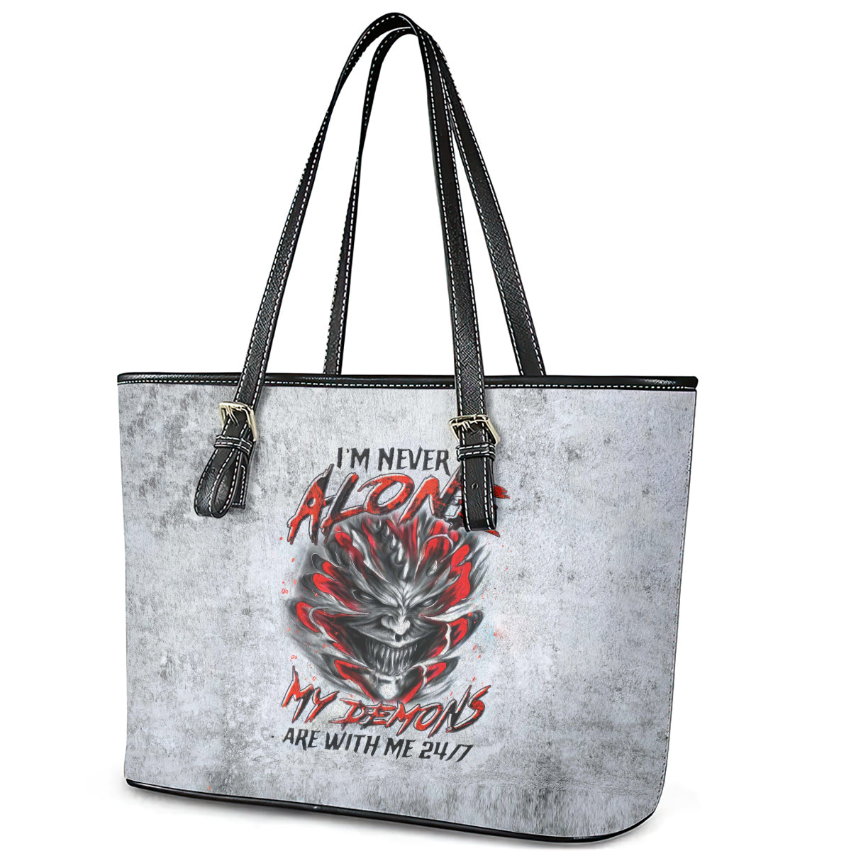 Devil Skull Leather Tote Bag I Never Alone My Demon With Me 24/7 DT01