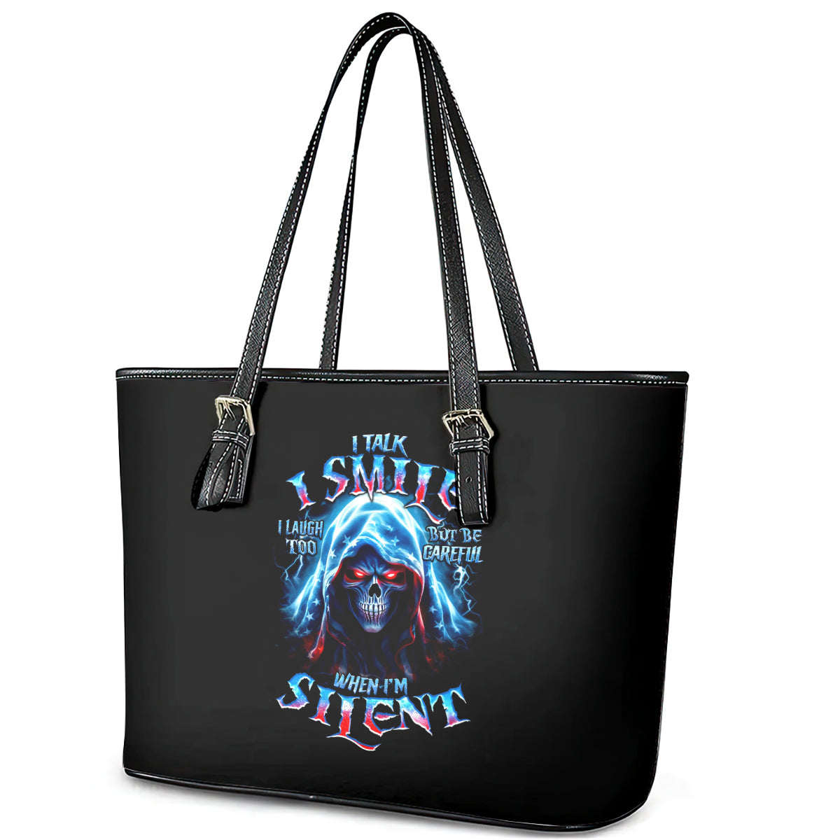 American Skull Leather Tote Bag I Talk I Smile But Be Carefull When I Silent DT01