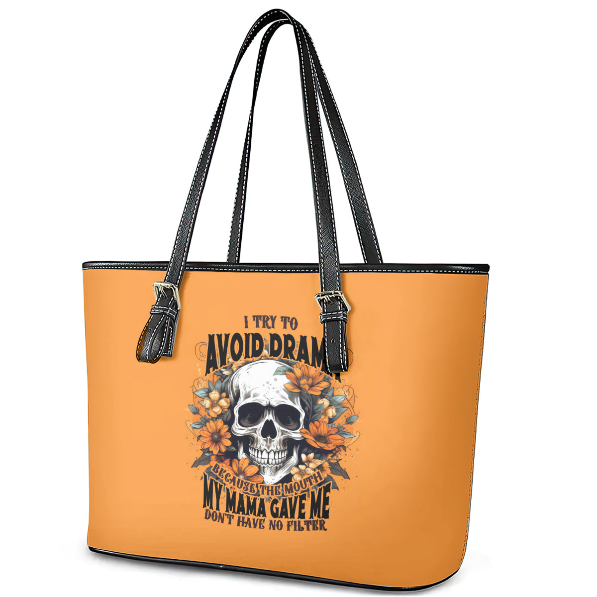 Flower Skull Leather Tote Bag I Try To Avoid Drama DT01