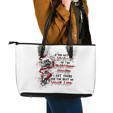 Blood Skull Leather Tote Bag You Got My Back I Got Your Rest Of Your Life DT01