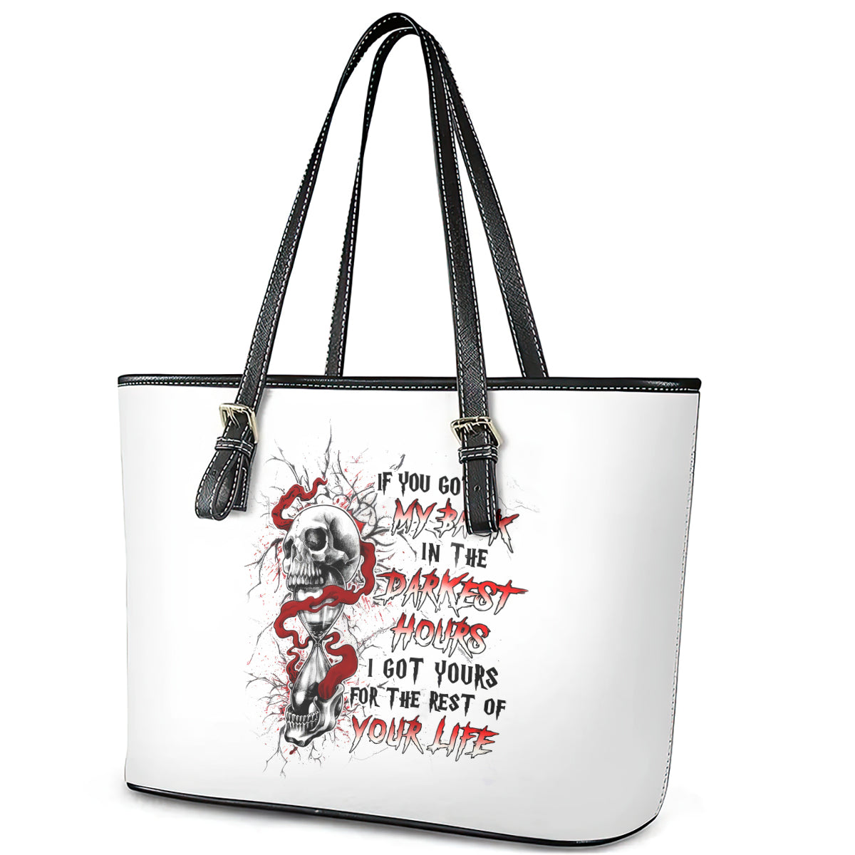 Blood Skull Leather Tote Bag You Got My Back I Got Your Rest Of Your Life DT01
