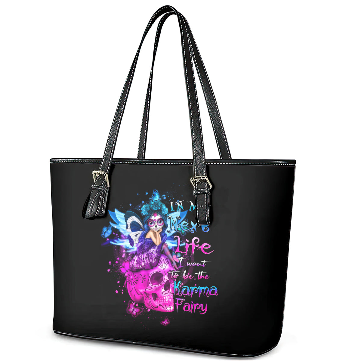 Tiny Fairy Skull Leather Tote Bag My Next Life I Want To Be Karma Fairy DT01