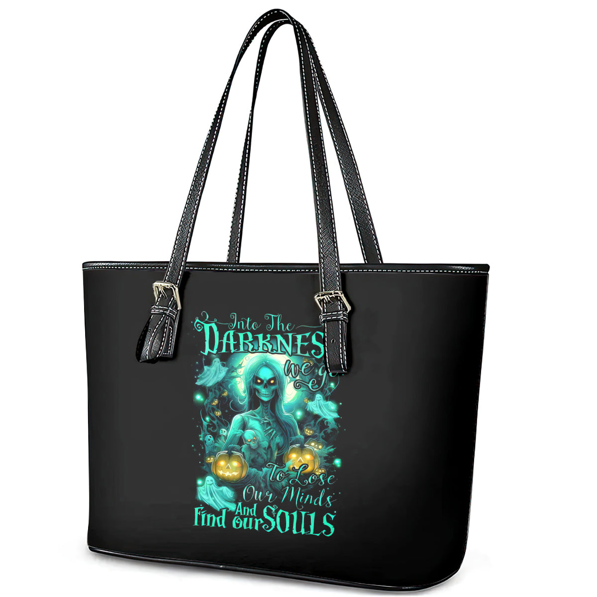 Witch Skull Leather Tote Bag Into Darkness To Lose Our Mind And Find Our Souls DT01