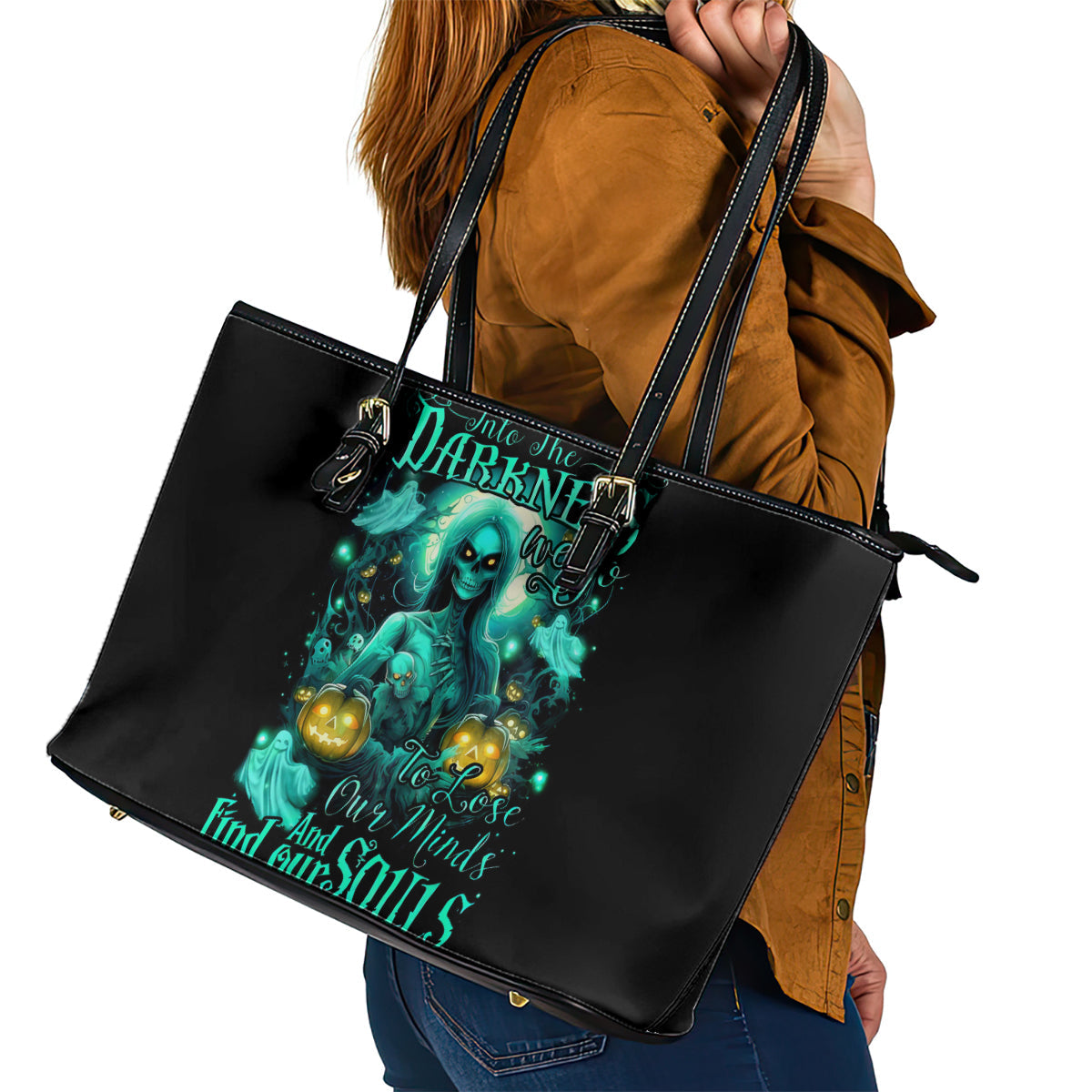 Witch Skull Leather Tote Bag Into Darkness To Lose Our Mind And Find Our Souls DT01