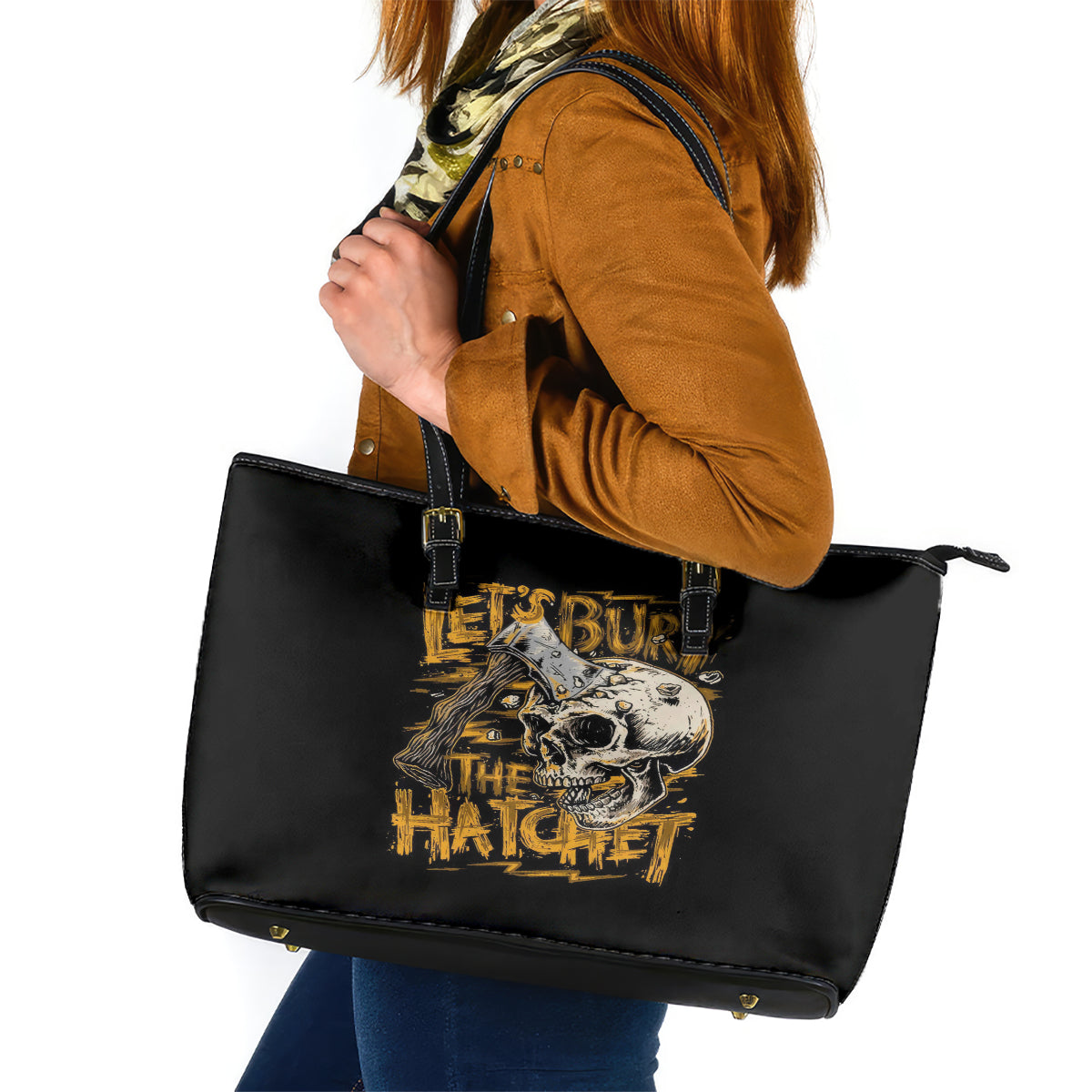 Axe Skull Leather Tote Bag Let's Bury The Hatchet DT01
