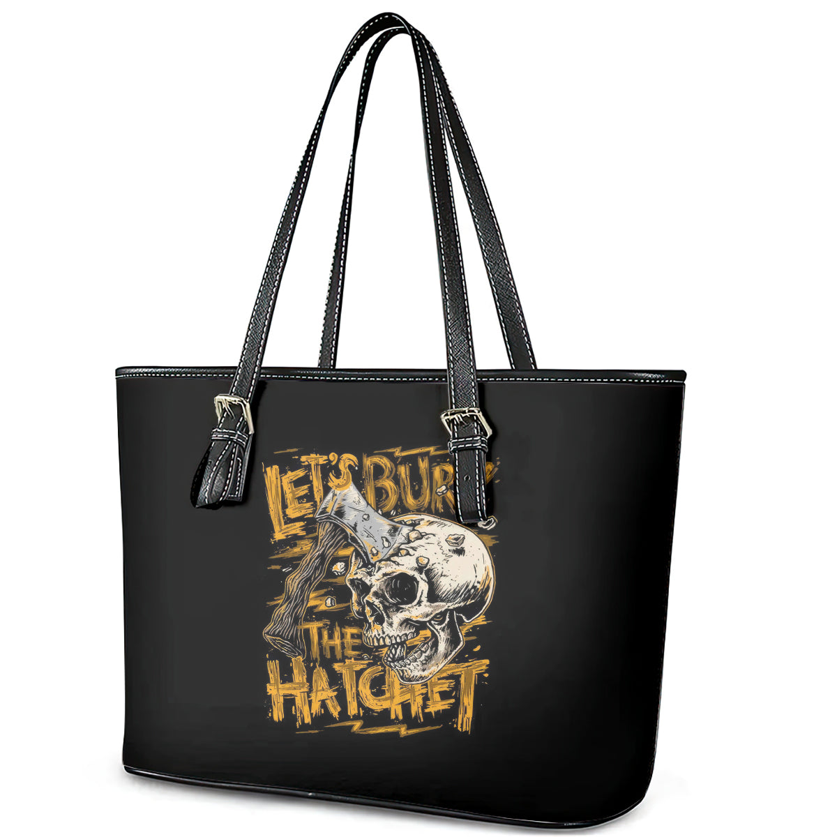 Axe Skull Leather Tote Bag Let's Bury The Hatchet DT01