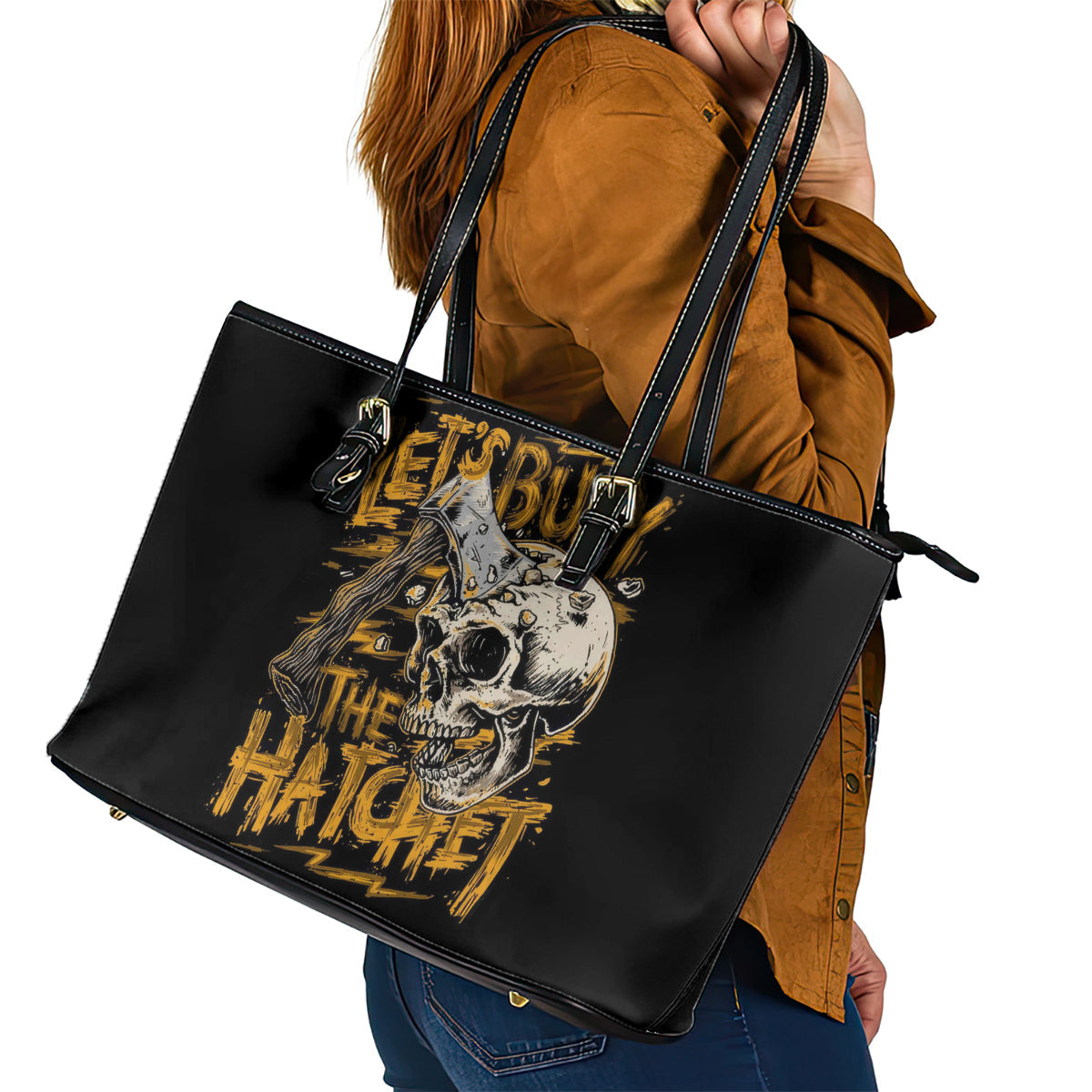 Axe Skull Leather Tote Bag Let's Bury The Hatchet DT01