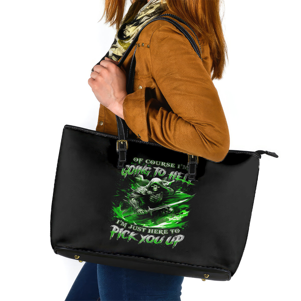 Warrior Skull Leather Tote Bag Of Course I'm Going To Hell Just Pick You Up DT01