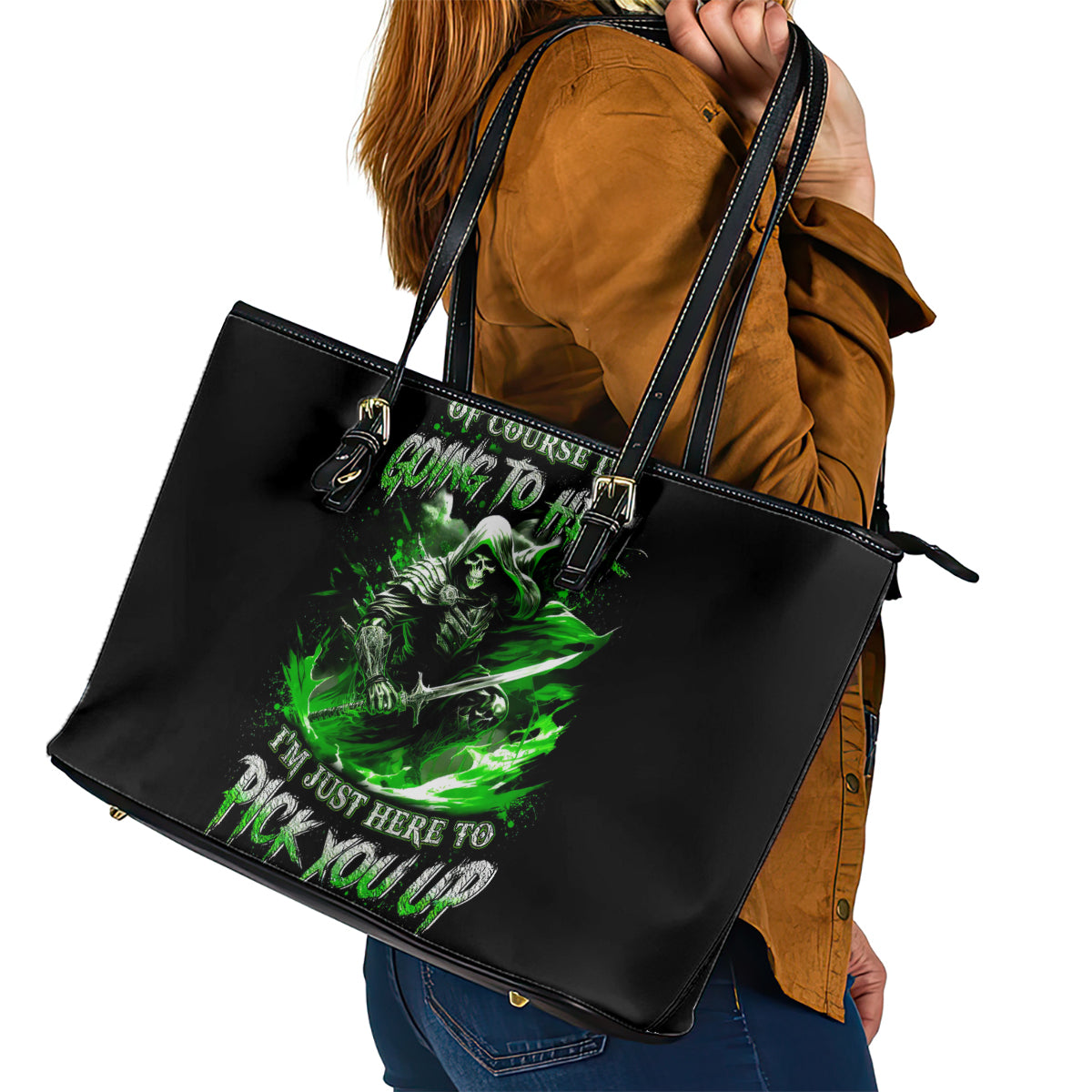 Warrior Skull Leather Tote Bag Of Course I'm Going To Hell Just Pick You Up DT01