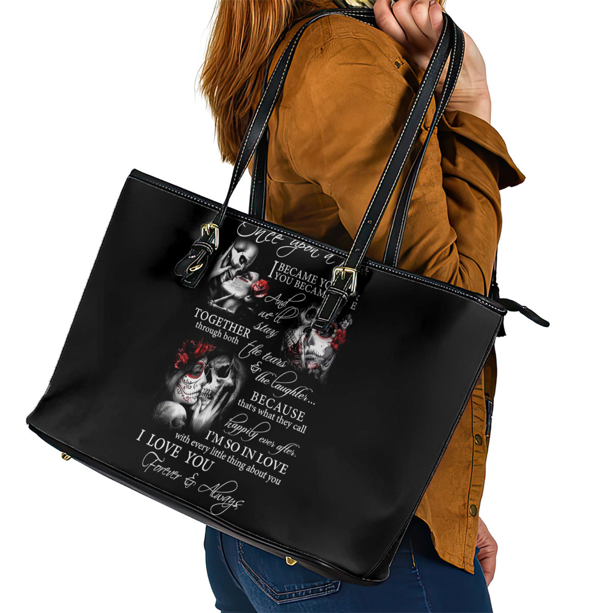 Love Skull Leather Tote Bag Once Upon A Time I Love You Forever And Always DT01