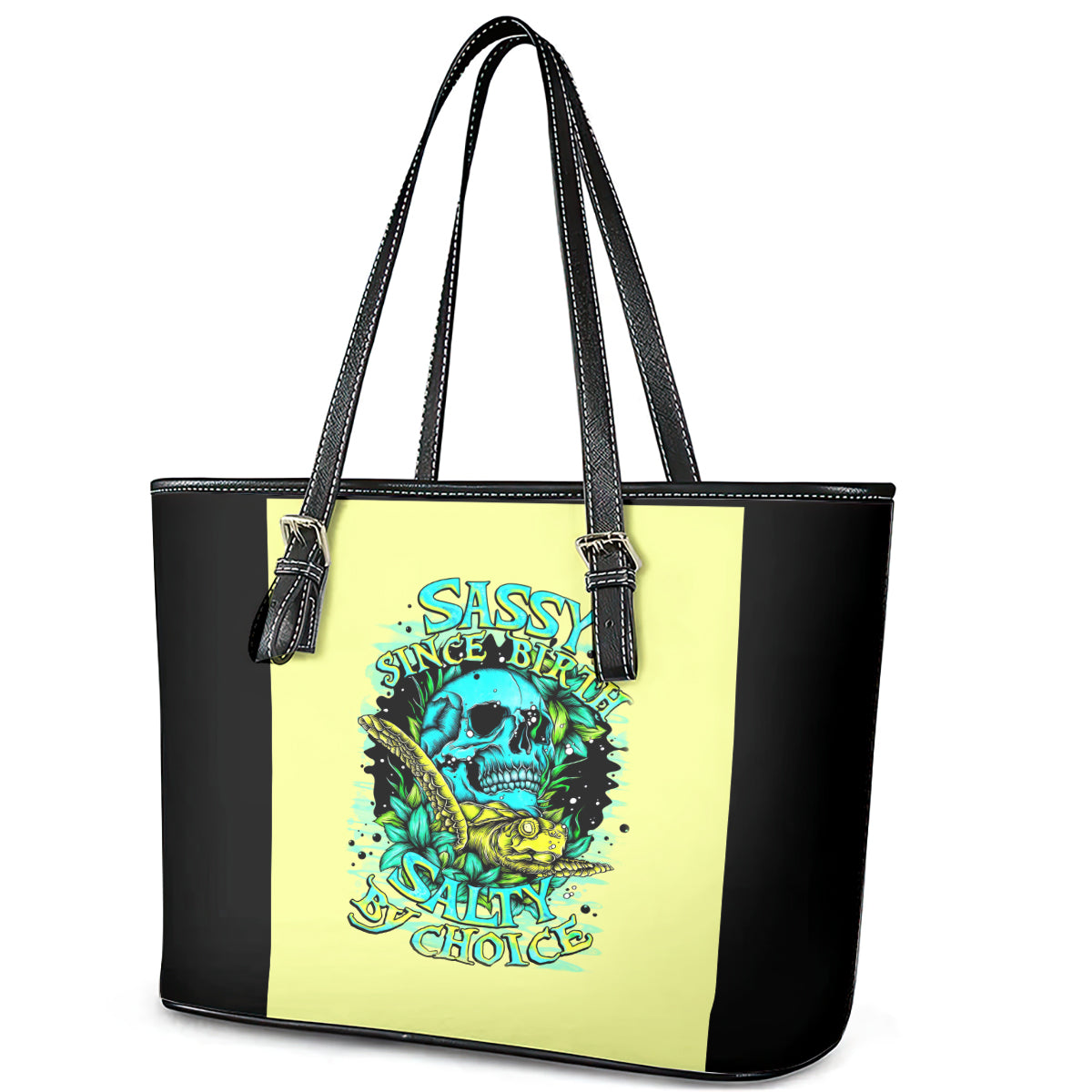 Turtle Skull Leather Tote Bag Sassy Since Birth Salty By Choice DT01