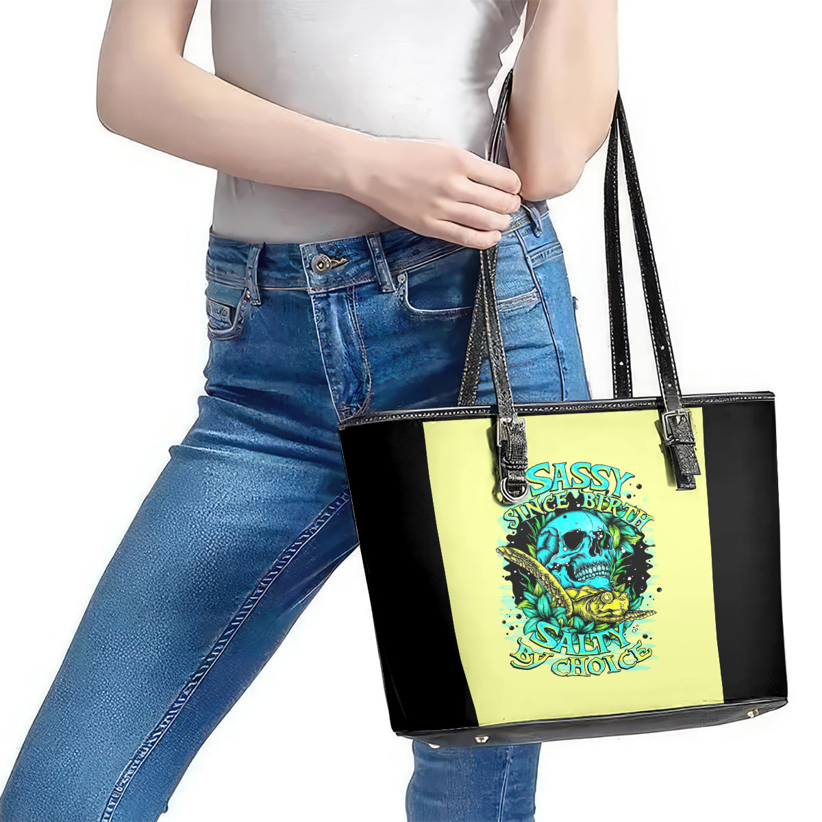 Turtle Skull Leather Tote Bag Sassy Since Birth Salty By Choice DT01