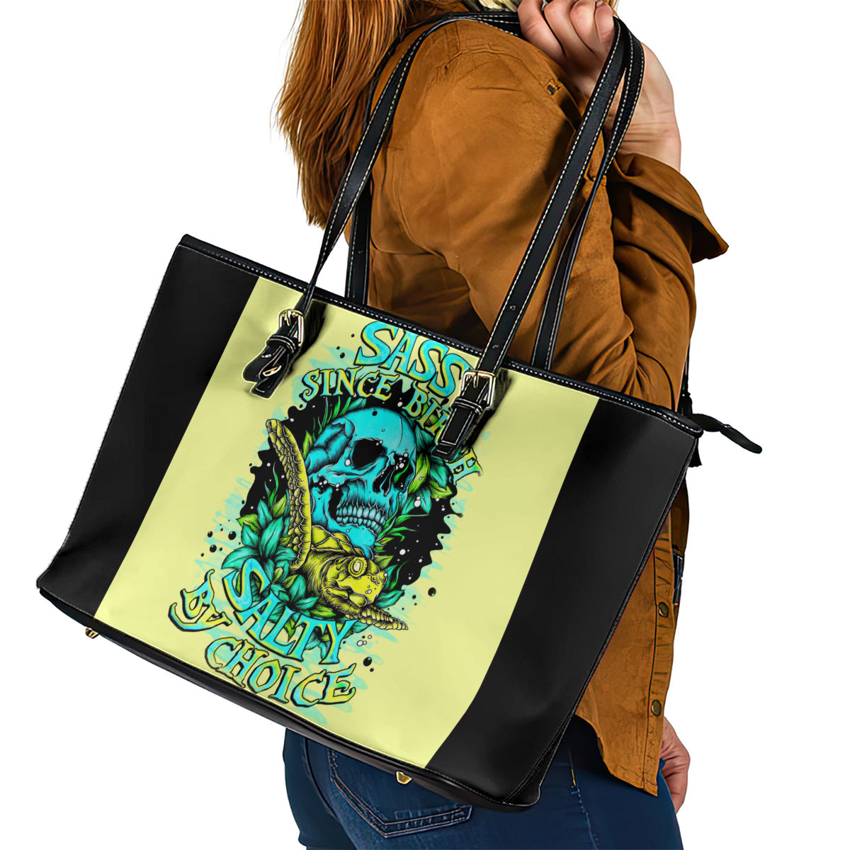 Turtle Skull Leather Tote Bag Sassy Since Birth Salty By Choice DT01