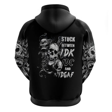 Three Skull Hoodie Stuck Between Idk Idc And Idgaf DT01