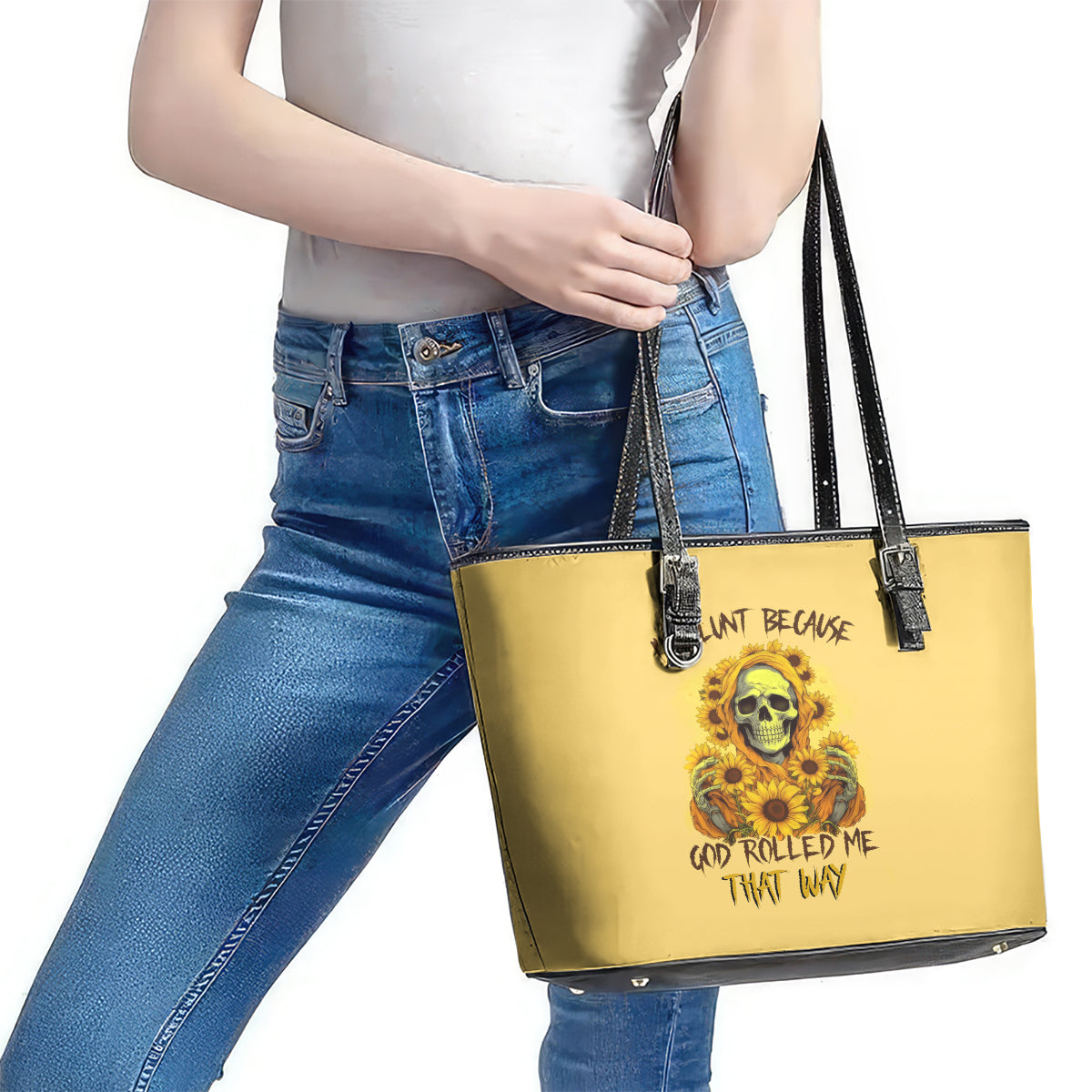 Sunflower Skull Leather Tote Bag I'm Blunt Because God Rolled Me That Way DT01