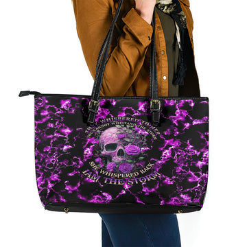 Rose Skull Leather Tote Bag She Whispered Back I am The Storm DT01