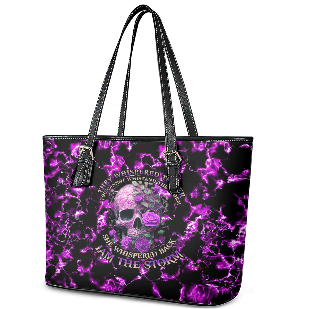 Rose Skull Leather Tote Bag She Whispered Back I am The Storm DT01