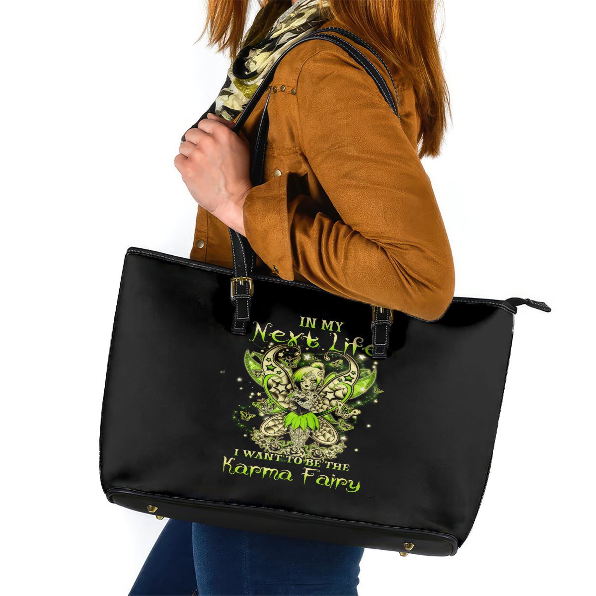 Tinker Fairy Skull Leather Tote Bag My Next Life I Want To Be Karma Fairy DT01