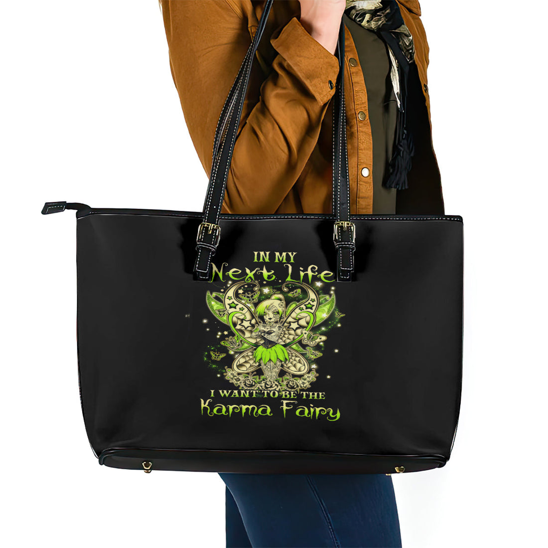 Tinker Fairy Skull Leather Tote Bag My Next Life I Want To Be Karma Fairy DT01