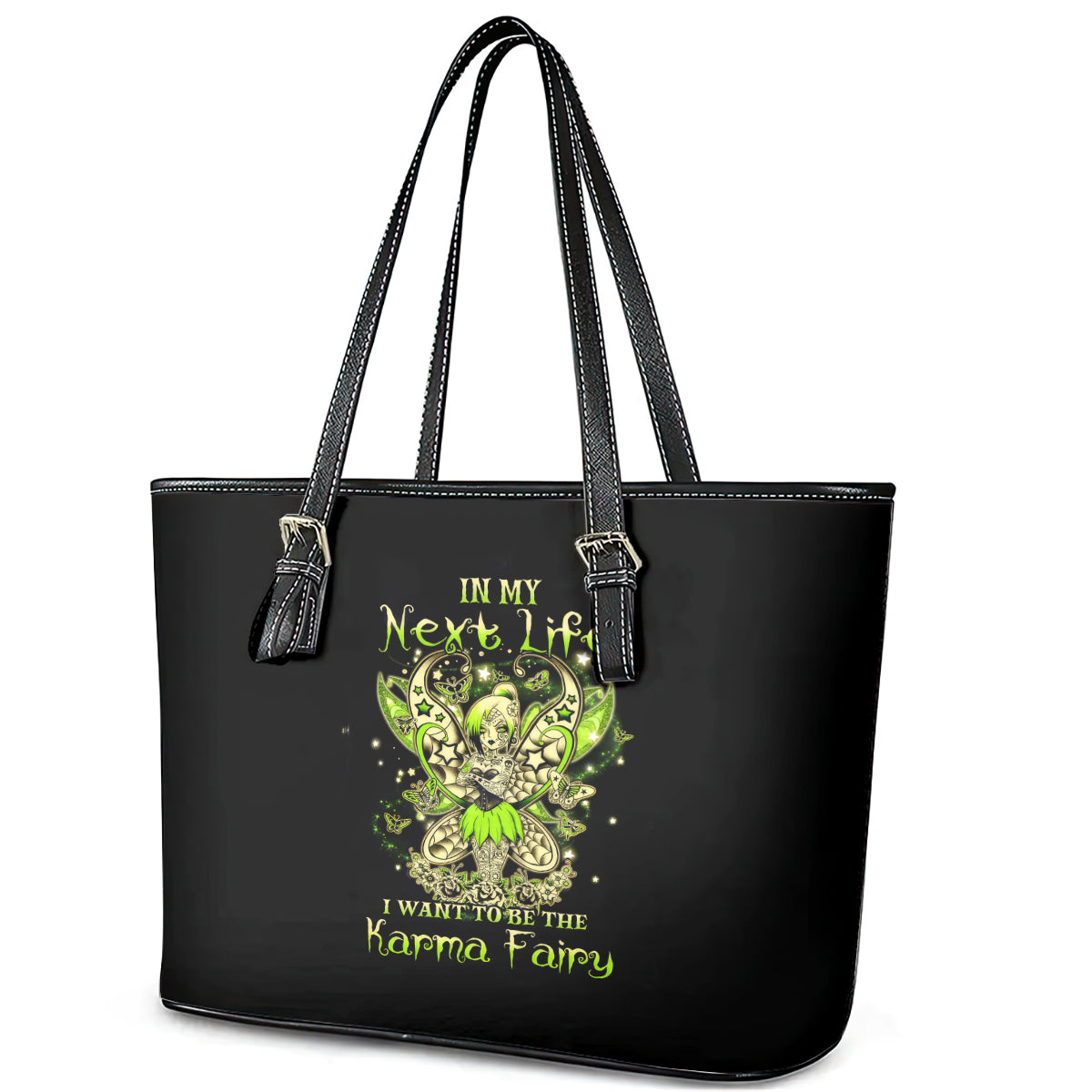 Tinker Fairy Skull Leather Tote Bag My Next Life I Want To Be Karma Fairy DT01