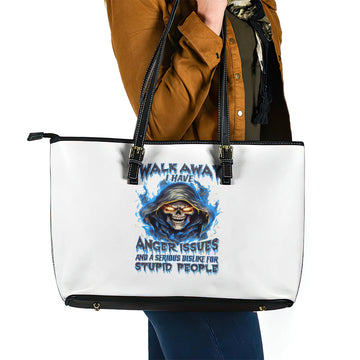 Death Skull Leather Tote Bag Walk Away I Have Anger Issues And Dislike For Stupod People DT01