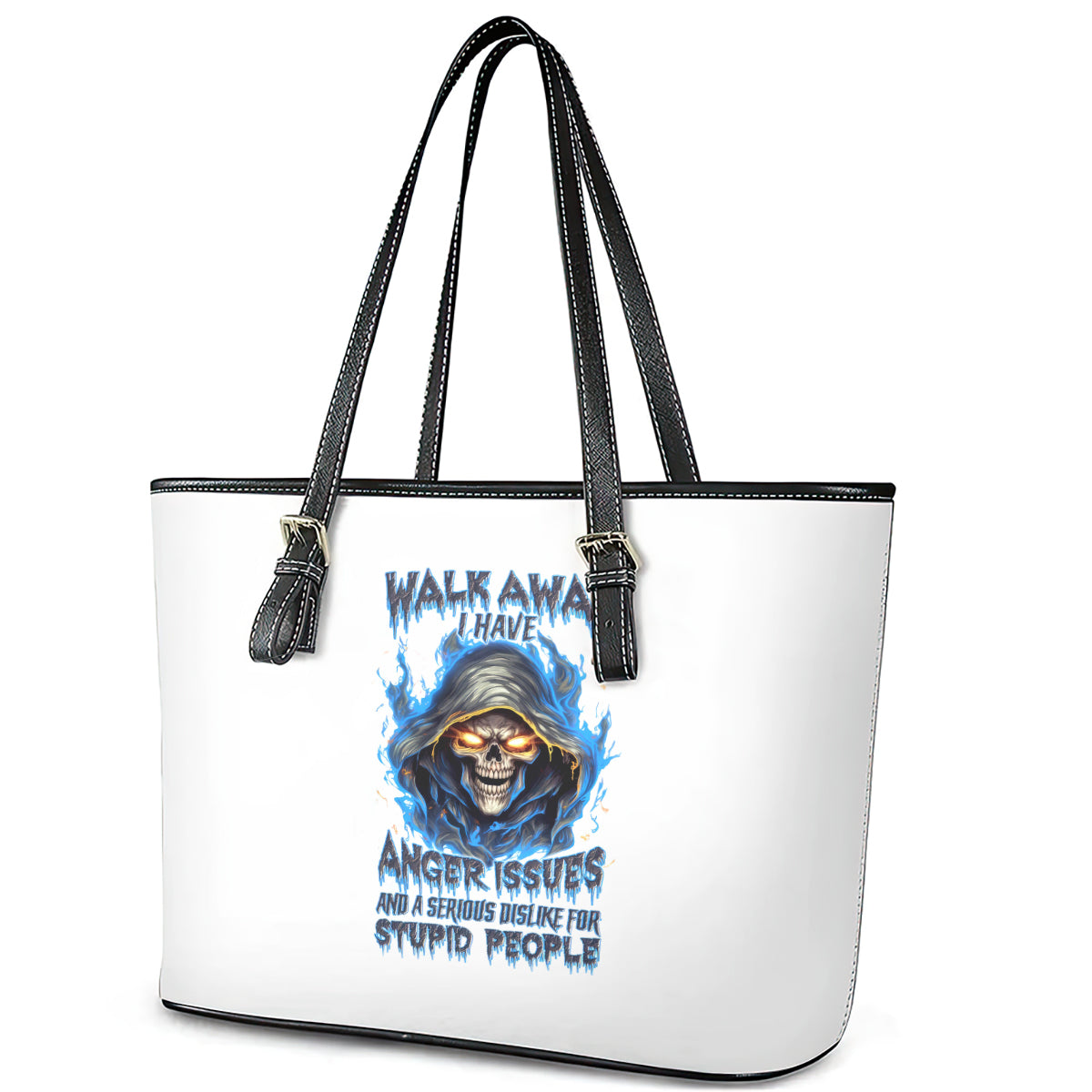 Death Skull Leather Tote Bag Walk Away I Have Anger Issues And Dislike For Stupod People DT01