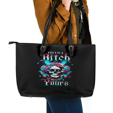 Butterfly Skull Leather Tote Bag Yes I'm Bitch But Not Your DT01