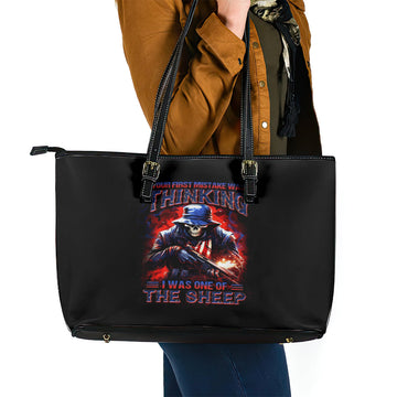 Soldier Skull Leather Tote Bag Your First Mistake Was Thinking I Was One Of The Sheep DT01