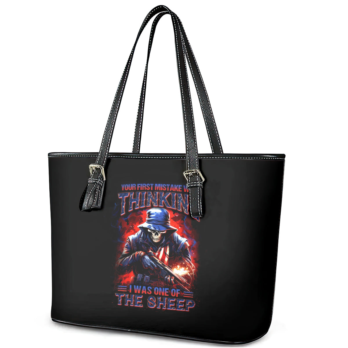 Soldier Skull Leather Tote Bag Your First Mistake Was Thinking I Was One Of The Sheep DT01