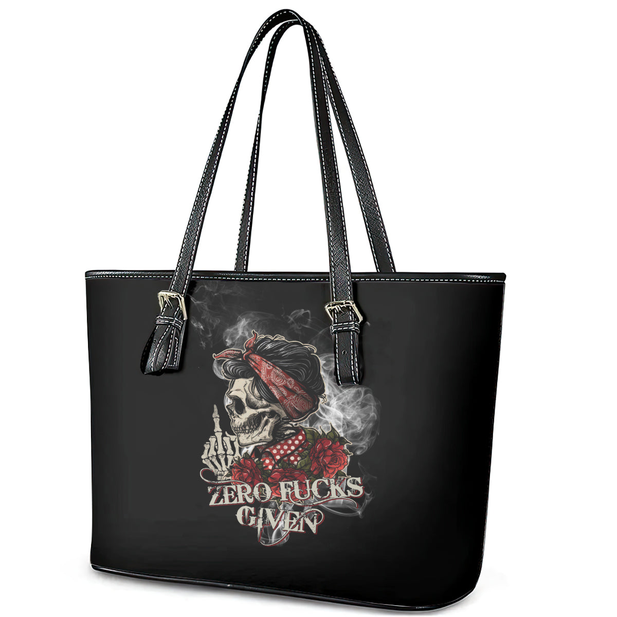 Girl Skull Leather Tote Bag Zero Fucking Given DT01