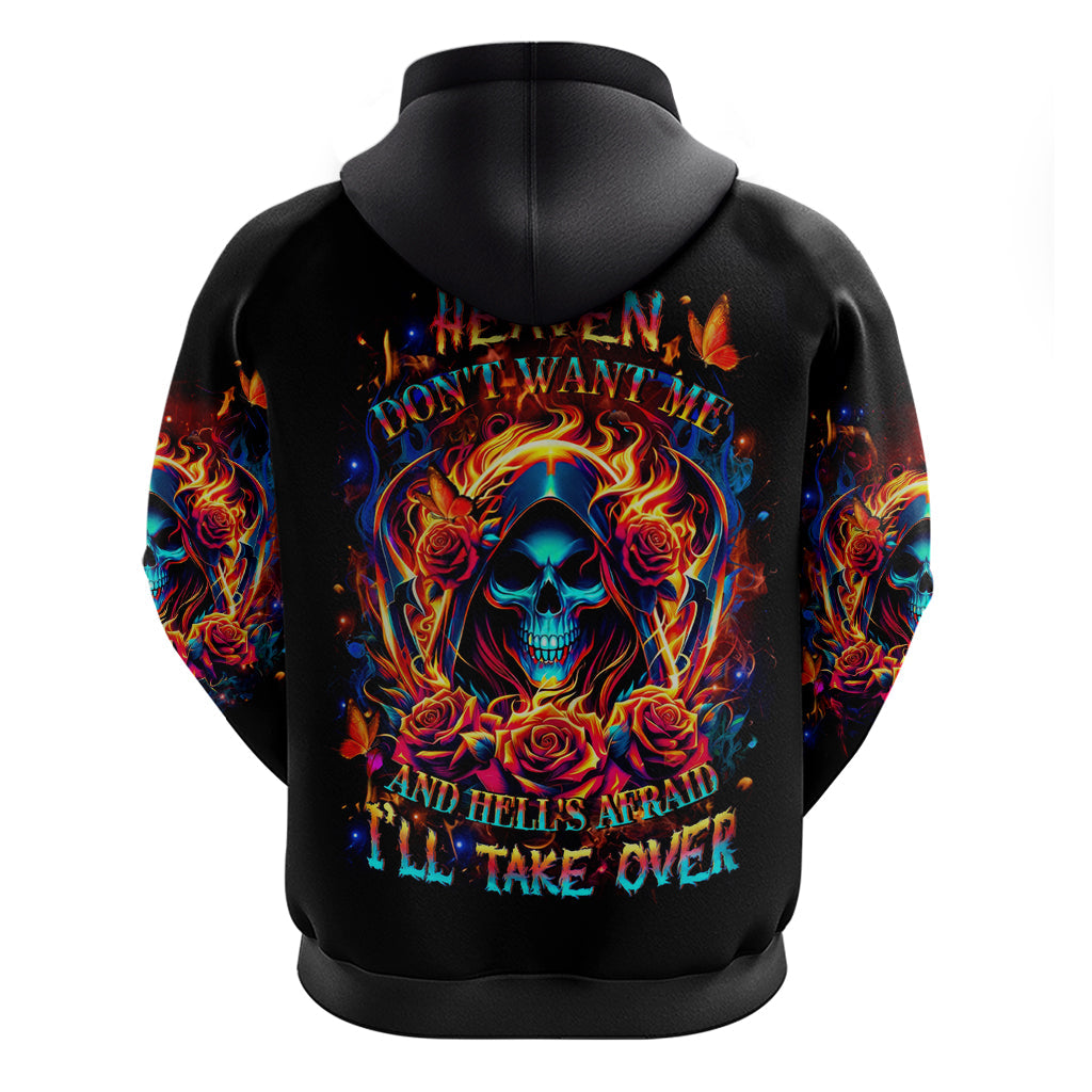 Flame Skull Hoodie Heaven Don't Want Me And Hell's Afraid I'll Take Over DT01