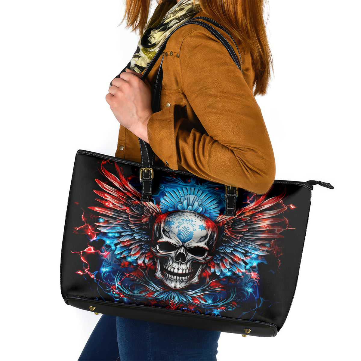 Wings Skull Leather Tote Bag People Are Asking Me Which Sign I was Born Under I Was Born Under A Warning Sigh DT01