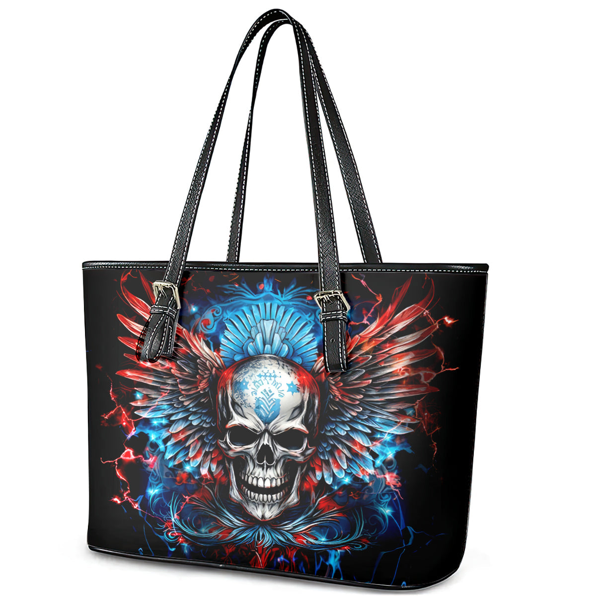 Wings Skull Leather Tote Bag People Are Asking Me Which Sign I was Born Under I Was Born Under A Warning Sigh DT01