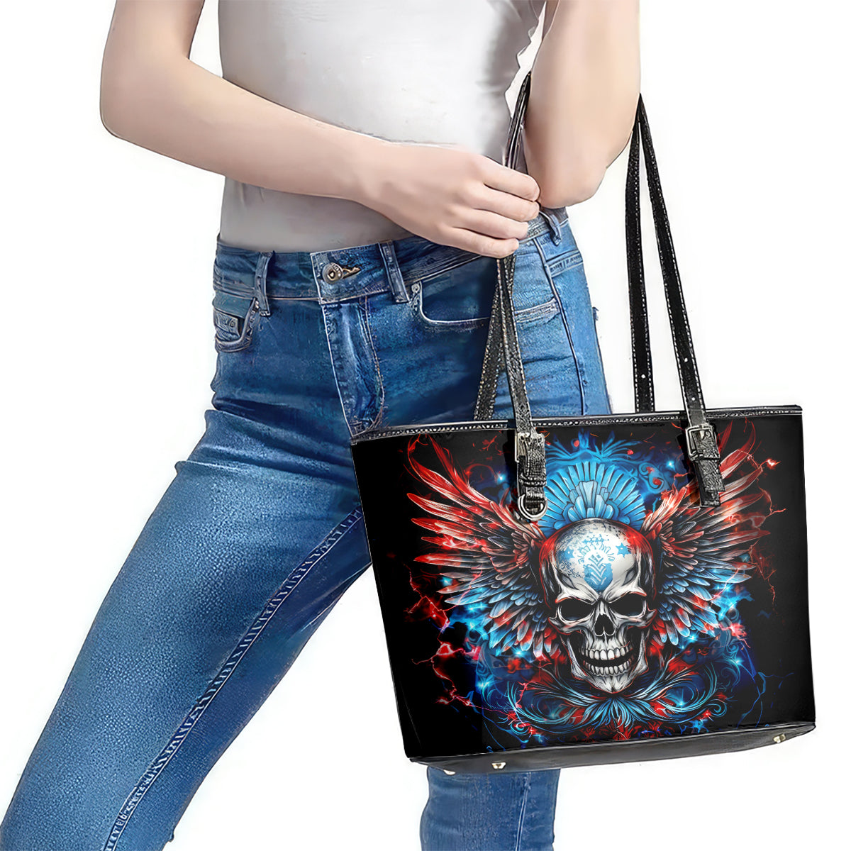 Wings Skull Leather Tote Bag People Are Asking Me Which Sign I was Born Under I Was Born Under A Warning Sigh DT01