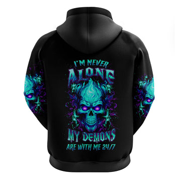 Flame Skull Hoodie I'm Never Alone My Demons With Me 24/7 DT01