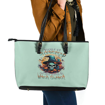 Witch Skull Leather Tote Bag Buckle Up Buttercup You Just FLipped My Witch Switch DT01