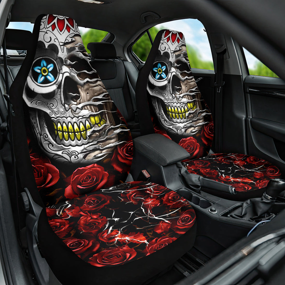 Dia De Muertos Car Seat Cover Day Of The Death Rose Skull DT01